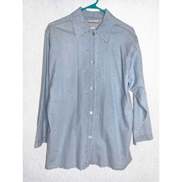Vintage Womens Medium Demin Shirt Button Up Embroidered Susan Bristol Y2K - Picture 1 of 9